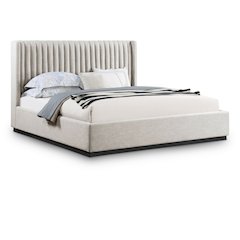 Logan Beige Linen Textured Fabric King Bed