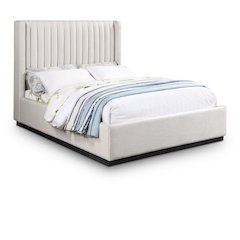 Logan Beige Linen Textured Fabric Queen Bed