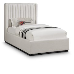 Logan Beige Linen Textured Fabric Twin Bed