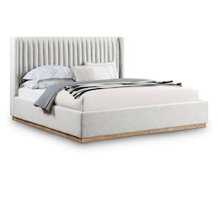 Logan Cream Linen Textured Fabric King Bed