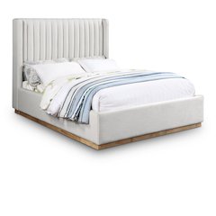 Logan Cream Linen Textured Fabric Queen Bed