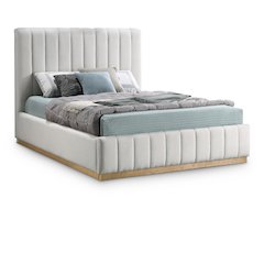 Lucia Cream Linen Textured Fabric Full Bed