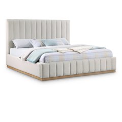 Lucia Cream Linen Textured Fabric King Bed