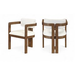 Ravina Cream Vegan Leather and Linen Fabric Upholstered Dining Chair, Set of 2