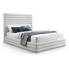 Maxwell Cream Linen Textured Fabric Queen Bed