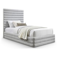 Maxwell Grey Linen Textured Fabric Twin Bed