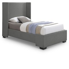 Oxford Grey Linen Textured Fabric Twin Bed
