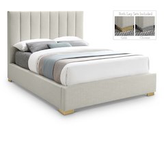Pierce Beige Linen Textured Fabric Queen Bed