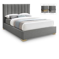 Pierce Grey Linen Textured Fabric Queen Bed