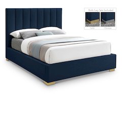 Pierce Navy Linen Textured Fabric Queen Bed