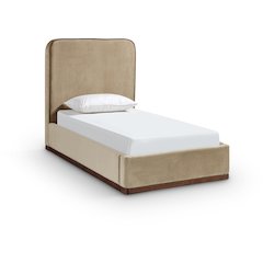 Rava Beige / Brown Velvet Upholstered Twin Bed