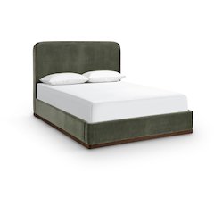 Rava Green / Brown Velvet Upholstered King Bed