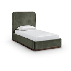 Rava Green / Brown Velvet Upholstered Twin Bed