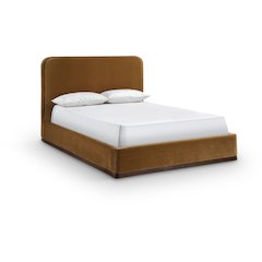 Rava Saddle / Brown Velvet Upholstered Queen Bed