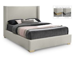 Royce Beige Linen Textured Fabric King Bed