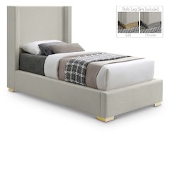 Royce Beige Linen Textured Fabric Twin Bed