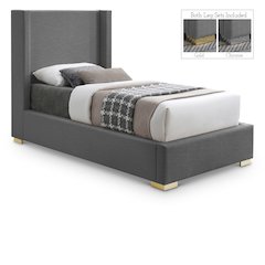 Royce Grey Linen Textured Fabric Twin Bed