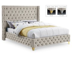 Savan Cream Velvet King Bed