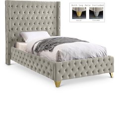 Savan Cream Velvet Twin Bed