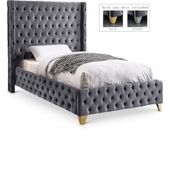 Savan Grey Velvet Twin Bed