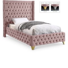 Savan Pink Velvet Twin Bed