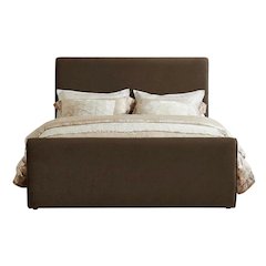Velvet King Platform Bed with Panel Headboard and Footboard, Brown Velvet