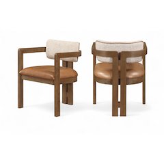 Ravina Cognac Vegan Leather and Linen Fabric Upholstered Dining Chair, Set of 2