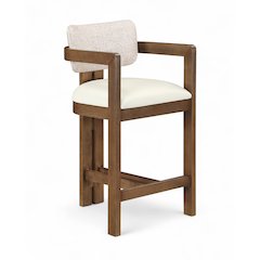 Ravina Beige Vegan Leather and Linen Textured Fabric Upholstered Counter Stool
