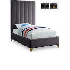 Via Grey Velvet Twin Bed