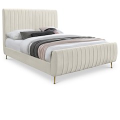 Zara Cream Velvet Queen Bed
