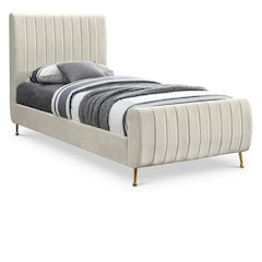 Zara Cream Velvet Twin Bed