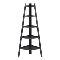 Decorative Free-Standing 5-Tier Pyramid Corner Ladder Shelves – Black