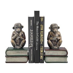 Monkeys on Books Polyresin Antique Patina Finish Bookend Set of 2