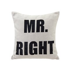 Mr. Right White Jacquard Printed Decorative Toss Throw Accent Pillow