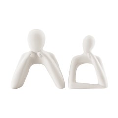 Hans Tanka Cream Abstract 2 Piece Thinking Couple Matte Ceramic Sculptures Set