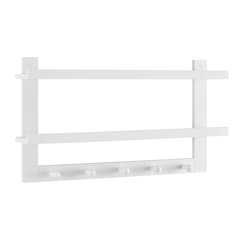Two-Tier Ledge Shelf Wall Organizer with Five Hanging Hooks - White