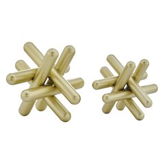 Small and Medium Abstract Gold Textured Metal Sculptures - Set of 2