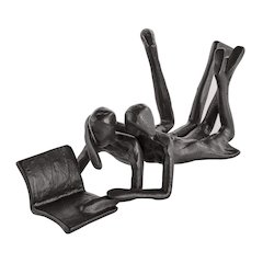 Brown Cast Iron Abstract Couple Reading Book Together Tabletop Sculpture