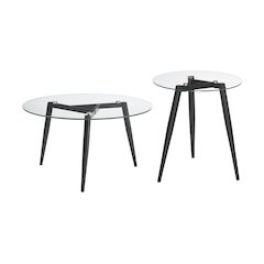 Van Beuren Coffee Side  Table Set Metal Taper Legs Clear Glass Tabletop - Black