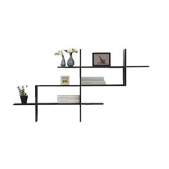 3-Tier Rustic Wall Mount Floating Ladder Asymmetrical Accent Shelf – Walnut