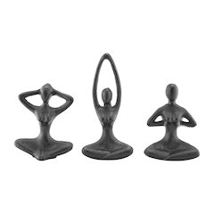 Dark Brown Cast Iron Female Peaceful Yoga Tabletop Sculptures Set of 3 Poses