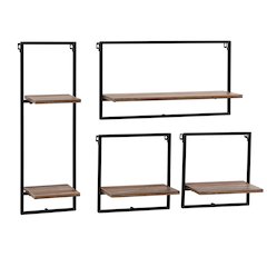 Framed Wall Art 4-Piece Modern Shelf Set - Black Metal and Rustic MDF Shelves