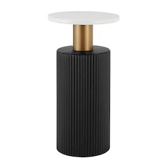 Fritz Column Side Accent Table Black Base Gold Metal Column Faux Marble Laminate
