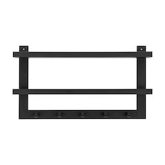 2-Tier Ledge Wall Shelf Organizer with 5 Hanging Coat or Towel Hooks - Black