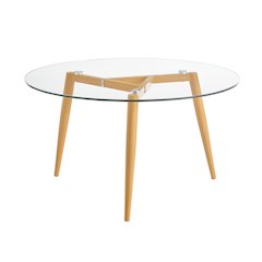 Van Beuren Coffee Table with Metal Taper Legs and Clear Glass Tabletop - Beech