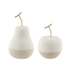 Vost Dipped Fruit Ceramic Sculpture Figure Set of 2 - Small - White/Cream