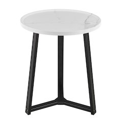 Harper Midcentury Round Raised Lip Edge Side Accent Table - White Marble/Black