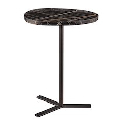 Carter Oval Teardrop Couch-Side Accent C-Table Y-Shape Leg - Black Marble/Black