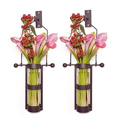 Wall Mount Hanging Glass Cylinder Vase Set with Metal Cradle and Hook