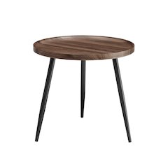 Paxton Raised Lip Edge Side Table Modern Black Metal Taper Legs - Round - Walnut
